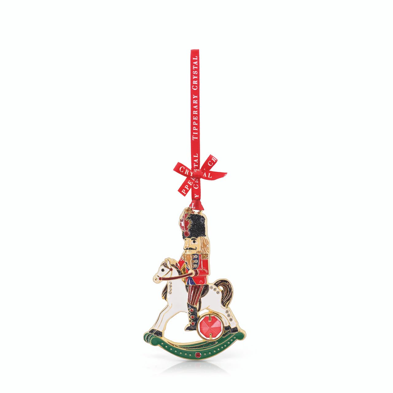 Tipperary Crystal Gems Nutcracker Christmas Tree Decoration – Luxury Enamel Hanging Ornament with Gift Box – Festive Red & Gold Nutcracker Soldier Christmas Bauble for Tree Décor