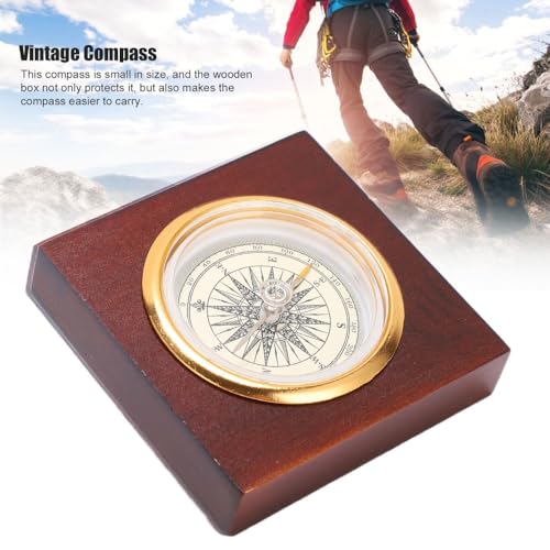 Brújula de aleación de aluminio con caja de madera portátil miniatura 7