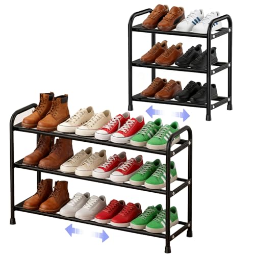 Jomdjmskes Etagere Chaussure, Range Chaussures 3 Niveaux, Étagère Chaussures Extensible 43-78cm, Porte Chaussures Stable en Noir, Shoe Rack pour Entrée Placard Garage Couloir