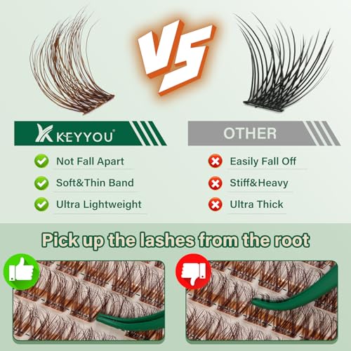 Image of KEYYOU Brown Lash Clusters 3D Wispy D Curl Individual Lashes 8-18mm MIX