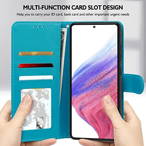 YIRSUR Case Compatible with Samsung Galaxy A53 5G with 2 Pack Glass Screen Protector, Wallet Case PU Premium Leather with Card Slots Magnetic Scratchproof Protect Flip Cover - Blue
