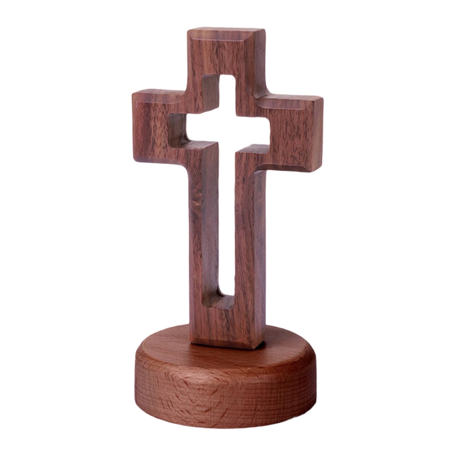 Jazuaiao Hollow Crosses Wooden Sculpture with Base for Catholic Home Decors and Religious Gift Giving Standing Crosses