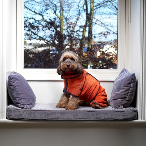 Lucky Paws® Hundebademantel – doppellagiger, Ultra-absorbierender & luxuriös weicher Bademantel Hund – Hunde in Minuten trocknen – Hundehandtuch & Hunde Bademantel in 1 (XL, Bernstein)