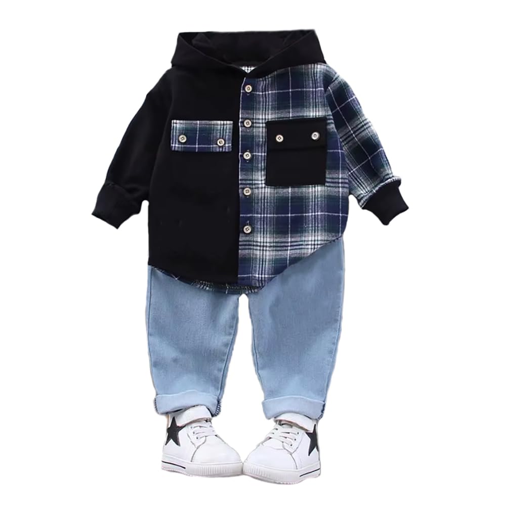 bold n elegant Kids Check Shirt with Jeans | Full Sleeve Plaid Shirt Denim Pants for Infant Toddler Baby Boy | Party Sweatshirt Hoodie Pants for Kids Upto 6 Years-picture-45