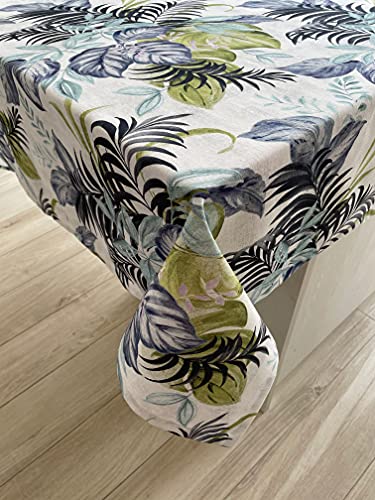 1KDreams Tischdecke aus Baumwolle, Palmen, Blätter, tropischer Wald, raffiniert, elegant, modern, 130 x 300 cm Cover