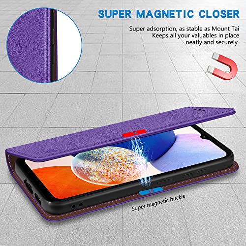 ZZXX for Samsung Galaxy A14 Wallet Case Strong Magnetic 6.6 inch,Purple - image 3