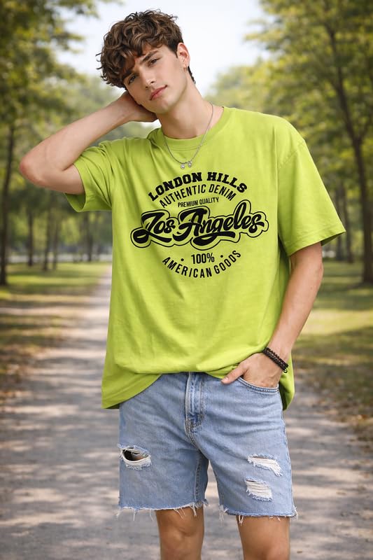 Image of London Hills Printed Cotton Blend Half Sleeve Oversized Men Round Neck Tshirts | T Shirt for Man | Tshirt | Shirts Men | Tshirt for Man | T-Shirt | Mult-Colored