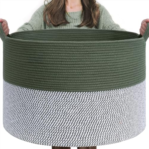 INDRESSME XXXLarge Woven Rope Blanket Basket Living Room Green, 90L
