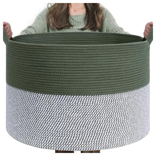 INDRSSME Large Laundry Storage Basket, 21.7 x13. 8 - Decorative Rope Blanket Basket for Organizing Bedroom, Living Room, Nursery, Toy Storage for Colthes Towel, Empty Gift Baskets -Green