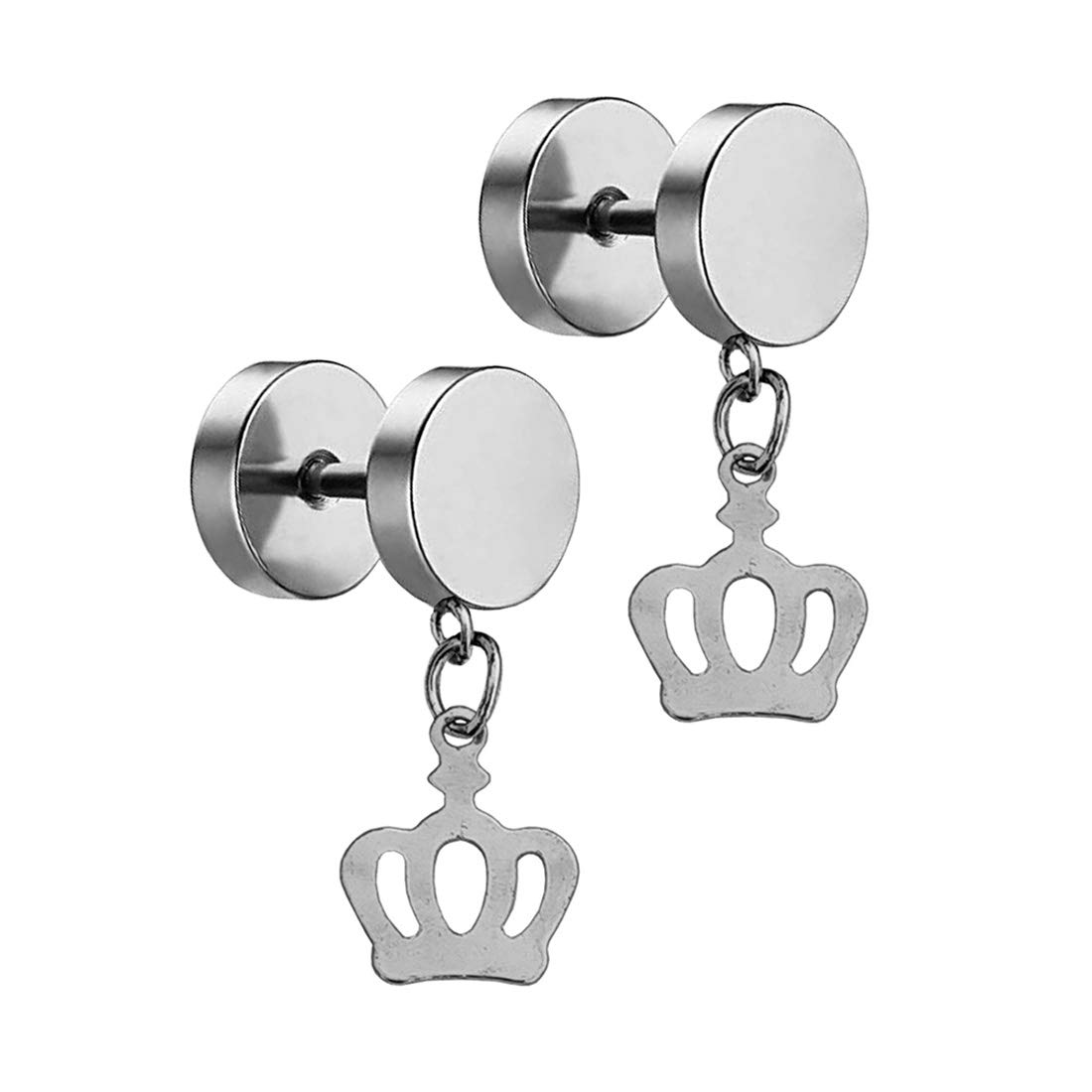Crown Charm Silver Stainless Steel 2pc Stud Earring For Men And Women-image-9