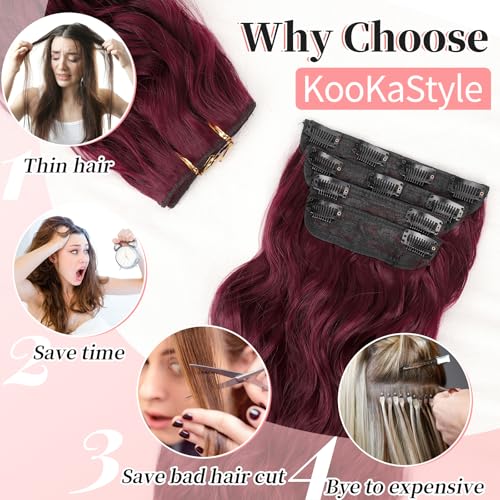 Image of KooKaStyle Wavy Thick Clip in Hair Extensions 24 inch Burgundy