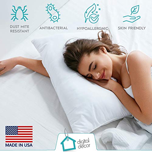 Digital Decor Set Of 2 100% Cotton Hotel Pillows - Made In Usa Hypoallergenic Pillows With Down Alternative Fiber Fill For Side & Back Sleepers - Three Comfort Levels - (King, Silver/Soft) #TOP2