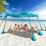 Rhino Valley Strandmuschel, Strandzelt Sonnenschutz UV 50+, Windschutz Strandzelt, Tragbar Sonnensegel Strand für Camping, Angeln, Picknick im Garten Strand, 10x10 FT, Mint Grün
