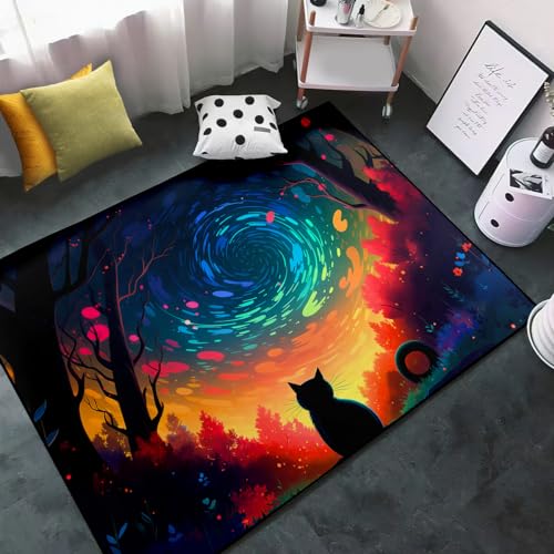 Wjlbkgu Black Cat Rug Cartoon Cat Rug Cute Cat Carpet Girl Rugs For Bedroom Cat Rugs For Kids Room Cat Rug For Boys Room Cat Room Decor Area Rug Galaxy Black Cat Rug Door Mat thumb #1
