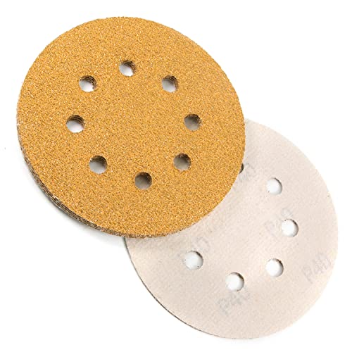 Utoolmart サンディングペーパー ディスクペーパー サンディングディスク 5インチ 番手40# 10枚入り サンドペーパー 8穴 円形ディスクサンドペーパー マジック ペーパー 電動サンダー用 木工 研磨ツール サンディングパット サンダー用紙やすり