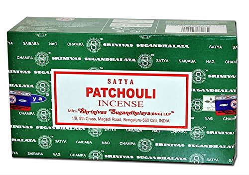 YesMandala Satya Lot de 12 boîtes de 15 g d’encens parfum patchouli Cover
