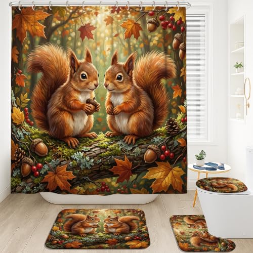 Rideau de douche écureuil marron en tissu imperméable 183x183 cm