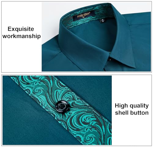Image of HISDERN Mens Dress Shirts Long Sleeve Button Down Casual Shirts for Men Inner Contrast Formal Business Tuxedo Wedding Shirt