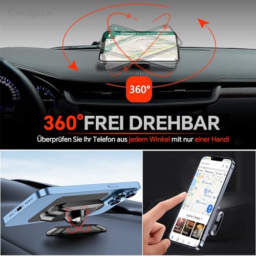 Coolpow Handyhalterung Auto Magnet【2 Stück】 Handy Halterung Auto Magnet【Ganzmetall】 Universal Magnetische Handyhalter Auto für Armaturenbrett【360°】 KFZ Handyhalterung für Samsung iPhone Alle Telefon