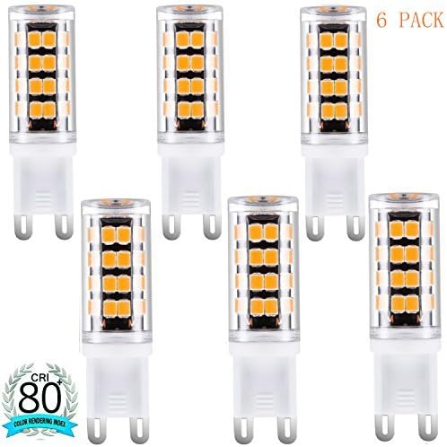 Augeek G9 LED Bulb, 40Watt Equivalent, 420LM, Warm White 3000K, 360 degree Omni Beam Angle, G9 Base Not Dimmable LED Light Bulbs for Home Lighting (Pack of 6) (Warm White)