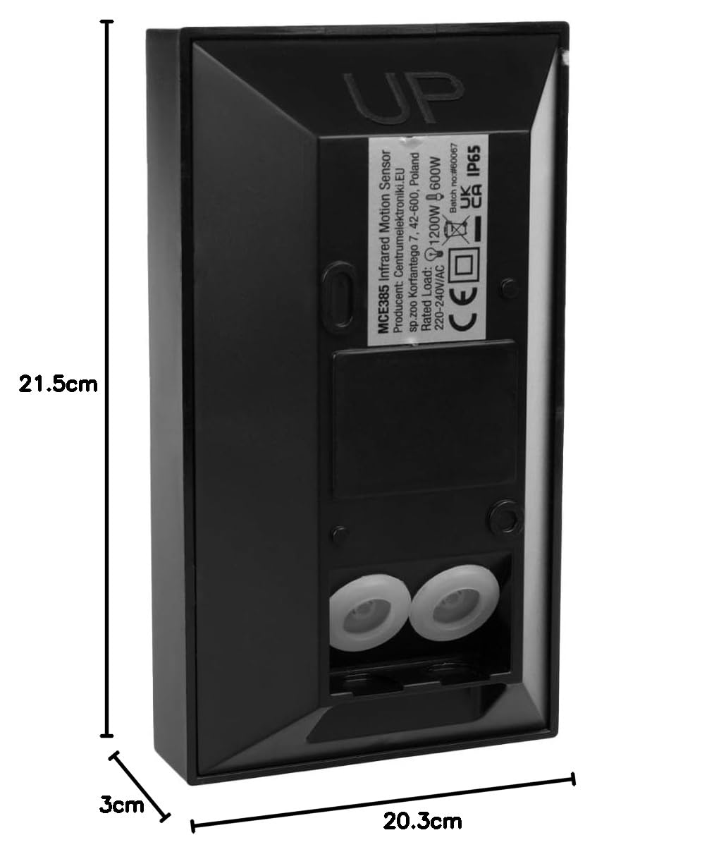 Maclean MCE385 W Détecteur de mouvement infrarouge PIR pour extérieur, immunisé aux animaux de compagnie max. 1200 W, IP65 (4, noir)