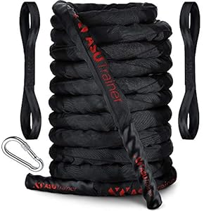 Poly Dacron Weighted Battle Ropes for Home Gym – Indoor/Outdoor Workout Rope with Sleeve, Heat-Shrink Handles, & Anchor Kit – Exercise Rope for Training/Fitness/Boxing, Army Battle Rope
