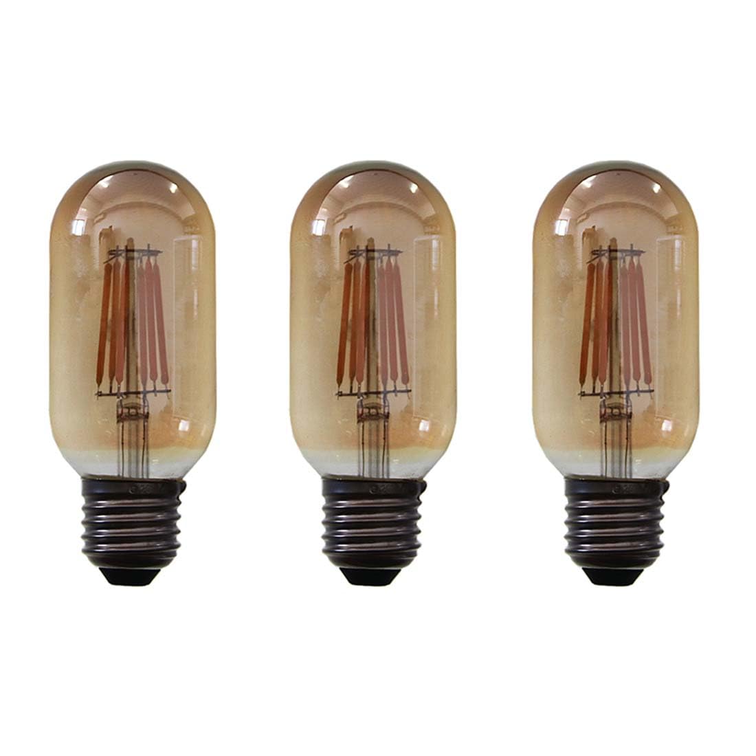 Aiwerttes 3PCS E27 LED Bulb 6W Equivalent 60W Incandescent T45 Vintage Edison Tubular Filament Light Bulbs Amber Glass Warm White 2700K Non-dimmable Light Lamp