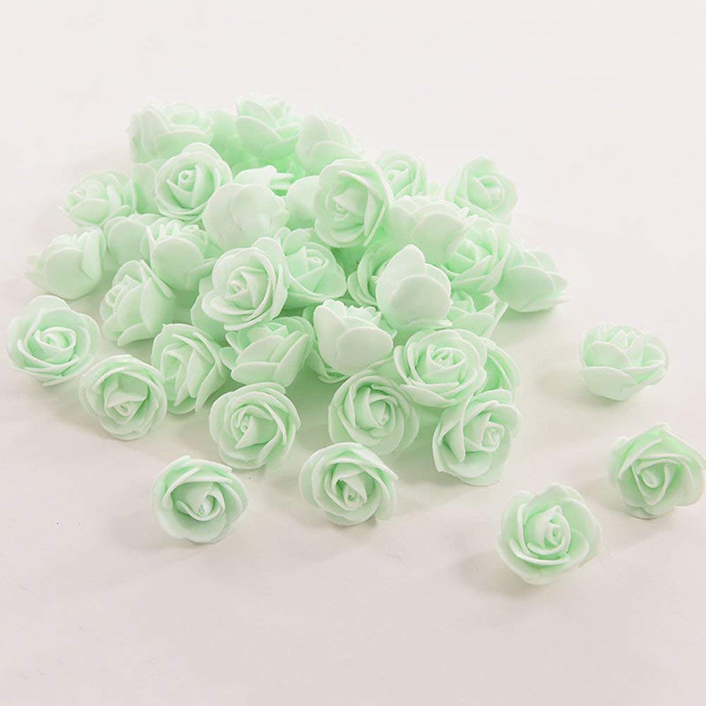 Pindia 25 Pcs Artifical Foam Mini Rose Flower for Tiara Making Craft Decoration - Sea Green, 4 cm