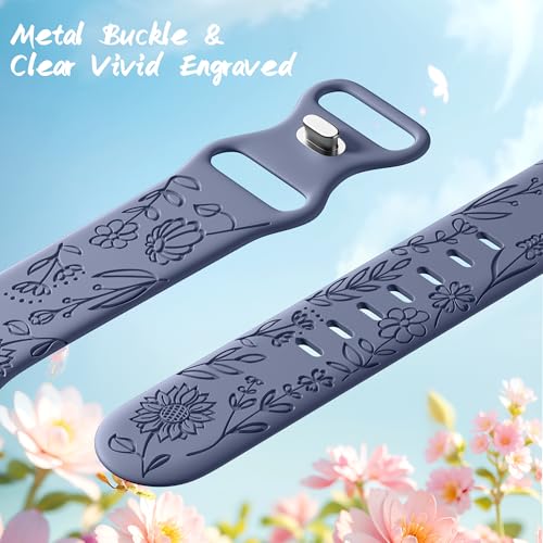 Image of SNBLK 6 Pack Floral Engraved Bands Compatible with Apple Watch Bands 40mm 41mm 42mm 38mm 44mm 45mm 46mm 49mm Women Men, Silicone Flower Pattern Strap for iWatch Series 11 10 Se Ultra 9 8 7 6 5 4 3 2 1