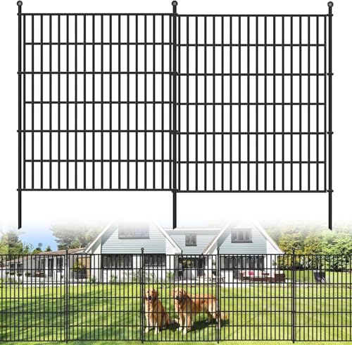Image of 15 Panels No Dig Garden Fence with Gate, 32 in(H) X36.3 ft(L) Metal Fence Panels, Thickened Rustproof Garden Fencing, Animal Barrier Fence for Dogs, Rabbits, and Patio