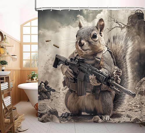 Image of Funny Shower Curtains forBathroom Decor, Funny Squirrel Animal Shower Curtain, Fun Cute Kids Bathroom Decor Shower Curtain, with Hooks 72x72 Inch