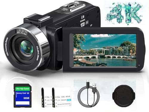 4K 80MP Camcorder Video Camera Ultra HD IR Night Vision Vlogging Camera for YouTube 18X Digital Zoom...