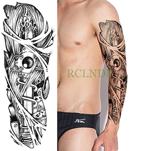 5pcs étanche Autocollant De Tatouage Mécanique Poisson Rose Pleine Bras Tatto Grande Taille Tattoo Manches Pour Hommes Femmes Girl