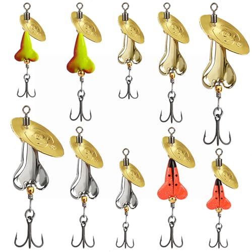 TOGOAL 10 Pcs Hard Metal Inline Spinner Baits Sinking Fishing Lure Kit Underwater Spinnerbaits with Tackle Box for Bass Trout Salmon…