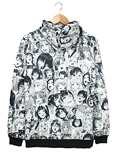 Image of ComicSense.xyz Unisex Adult Anime Hoodie for Men and Women, Ahegao Printed Hooded Neck Cosplay Anime Hoodies