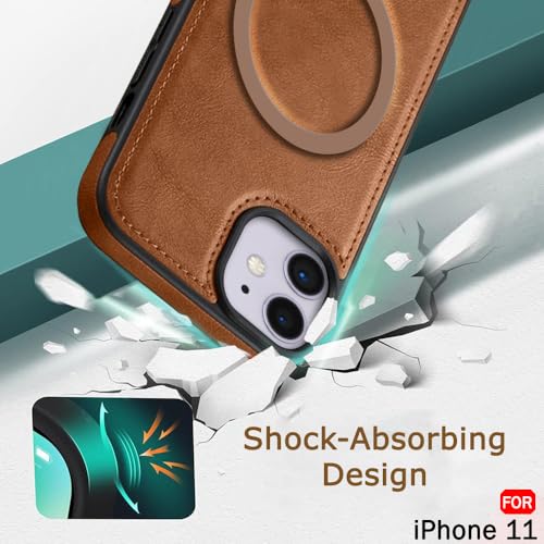 Image of TheGiftKart Genuine Leather Finish Back Cover Case for iPhone 11 | Shockproof Design | Raised Edges for Camera & Screen Protection | Stunning Minimalist Design Case Cover (MagSafe Compatible, Brown)