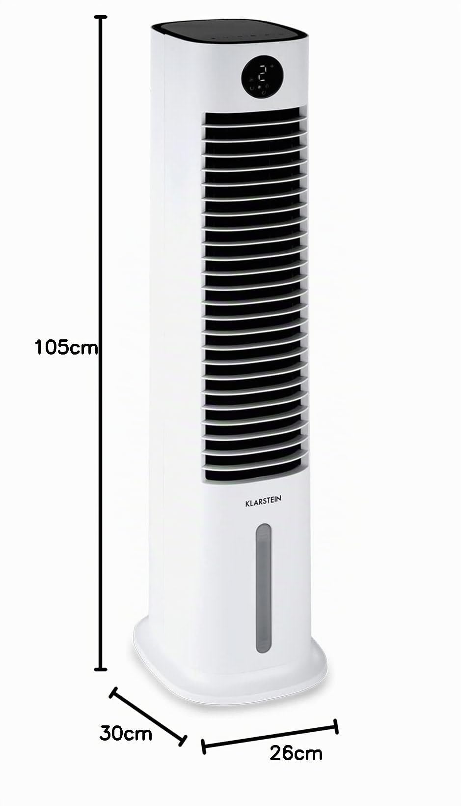 Klarstein Skytower Grand Climatizador Evaporativo – 4-en-1 Ventilador, Enfriador, Purificador & Humidificador, 480 m³/h, Wi-Fi & App Control, Depósito 8L, Oscilación, para Hogar Inteligente, Blanco