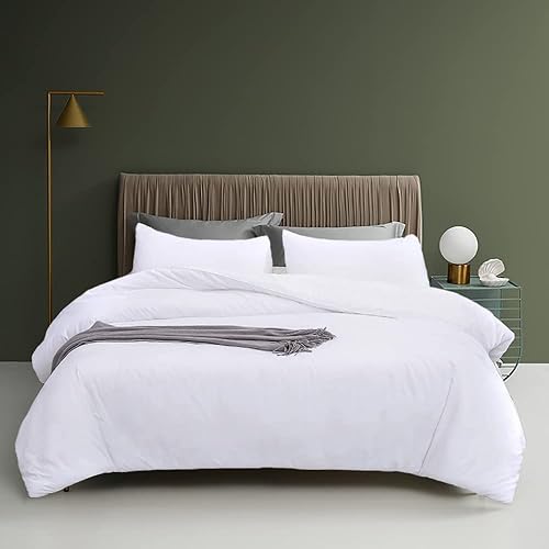 Houseri Juego de edredón blanco California King, edredón blanco liso, tamaño California King, juego de ropa de cama blanco sólido, juego de ropa de
