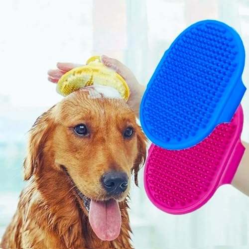 Escova de Silicone para Cachorros e Gatos - Conforto e Eficiência (Azul, Medio)