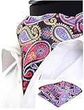 GUSLESON Men's Ascot Paisley Necktie Floral Jacquard Woven Gift Cravat Tie and Pocket Square Set...