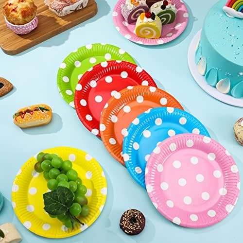 FANTESI 30 Pack Colorful Party Paper Plates, 7 Inch Picnic Plates Round Dessert Plates Disposable Plates Chafing Dish and Make DIY Painting for Birthday Party Supplies