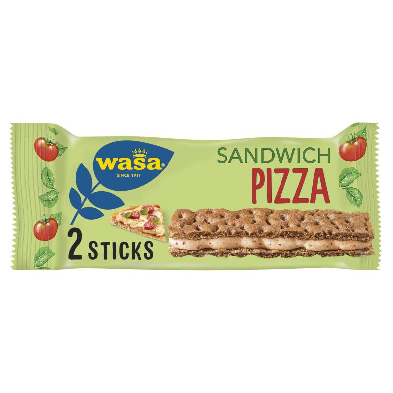 Wasa Knäckebrot Sandwich Pizza 3x37g (111g) | Knäckebrot-Snack mit dem herzhaft, würzigen Geschmack von Tomaten, Kräutern und einem Hauch von Käse, perfekt für unterwegs