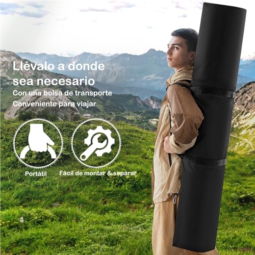 Yaheetech Hamaca Acolchada de Camping con Soporte Hamaca Doble Plegable con Bolsa de Transporte y Almohada 375x98,5x107,5cm para Interior y Exterior Jardín Balcón Raya Azul - imagen 4