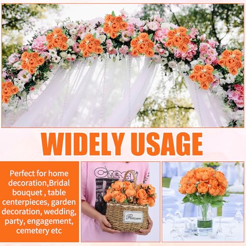 Image of 8 Pack Orange Peonies Artificial Flowers, Fall Fake Silk Hydrangea Bouquet for Bridal Wedding Home Table Decor Reusable Dining Opening Ceremony Birthday Arrangement Faux Floral