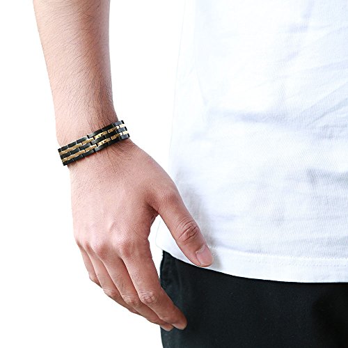 COOLSTEELANDBEYOND Exquisite Stainless Steel Mens Magnetic Bracelet Gold Black with Magnets and Free Link Removal Tool4