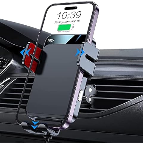 MOKPR Wireless Car Charger, Auto-Clamping Car Mount 15W/10W/7.5W Fast Charging Air Vent Car Phone Mount Compatible with iPhone 14/13/13 Pro/12 Pro Max/12 pro/12/11/10/8 Series, Samsung Galaxy Series Cover