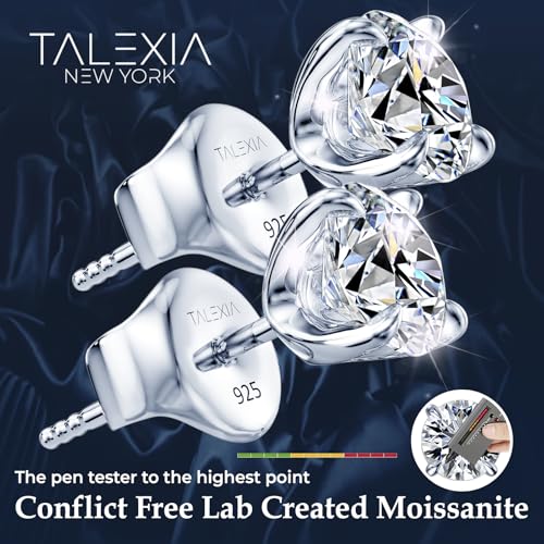 Moissanite Stud Earrings for Women & Men – VVS1 GH Color, Hypoallergenic 925 Sterling Silver with 18K White Gold Rhodium Plating, Push & Screw Backs – 1ct & 2ct Lab-Created Diamond Alternative Push & Screw Back Combo4