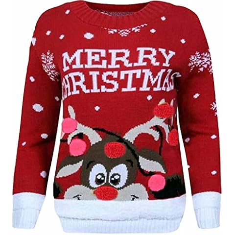 Christmas Jumpers For Children Baby Boy Baby Girl Pom Pom Kids Christmas Jumper Rudolf Face Print Long Sleeve Round Neck Christmas Tops Jumpers For Girls Red 7-8 Cover