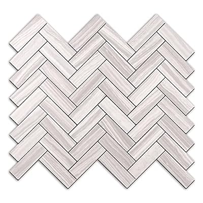 STICKGOO 10-Sheet Peel and Stick Backsplash, PVC Backsplash Tile, Herringbone Self Adhesive Wall Tile for Kitchen Bathroom, Laundry Room, Fireplace