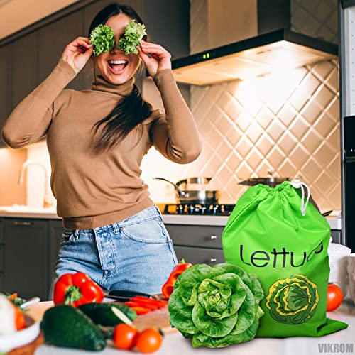 Reusable Vegetable Produce Bags Salad Sack - Keep It Fresh Produce Bags For Refrigerator Bags Fruit Bags Lettuce Storage Bag - Lettuce Keeper For Fridge Green Vegetable Bags Storage With Drawstrings #TOP4